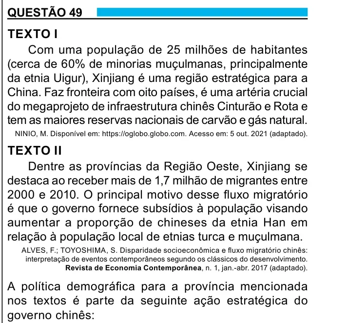 Enunciado da questão 49 do ENEM 2023