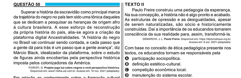 Enunciado da questão 50 do ENEM 2023