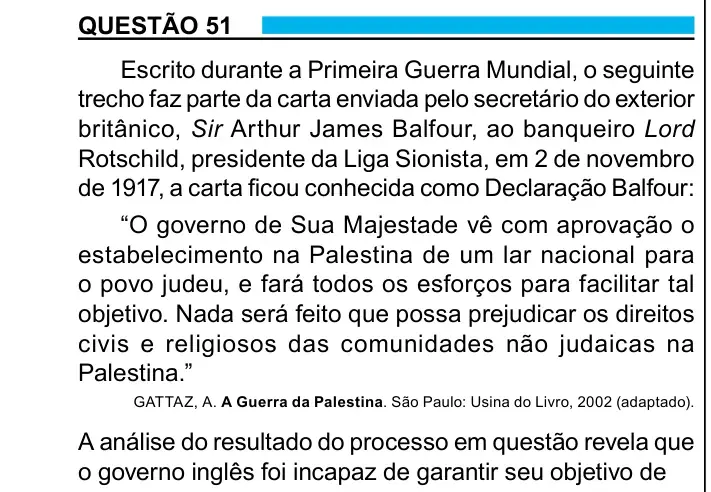 Enunciado da questão 51 do ENEM 2023
