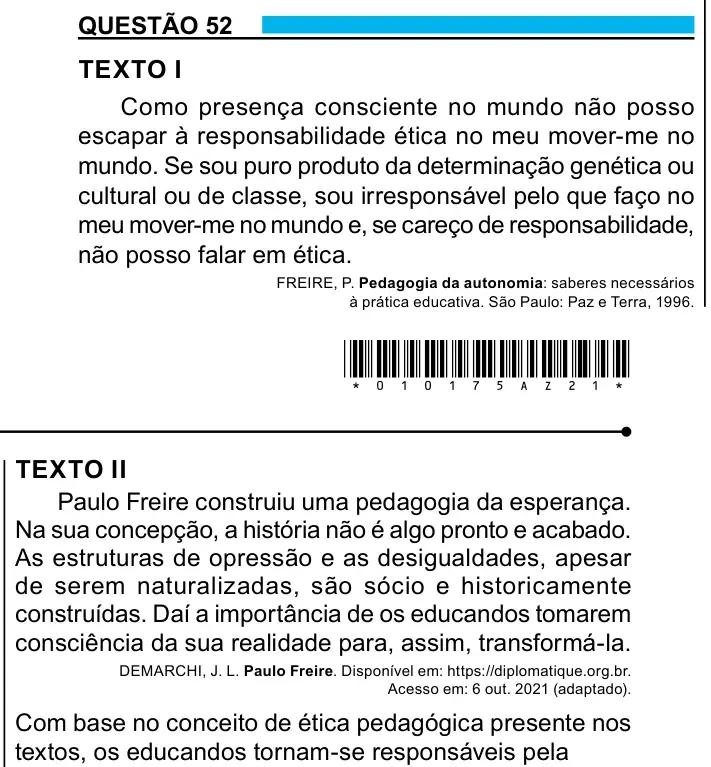 Enunciado da questão 52 do ENEM 2023