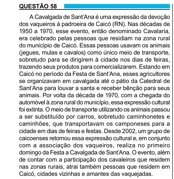 Enunciado da questão 58 do ENEM 2023