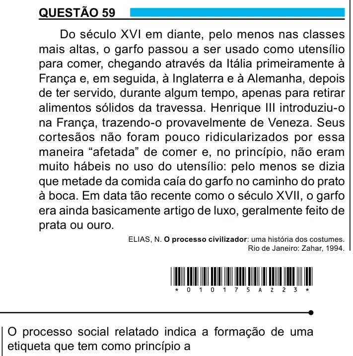 Enunciado da questão 59 do ENEM 2023