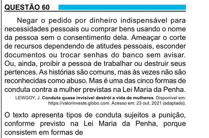 Enunciado da questão 60 do ENEM 2023
