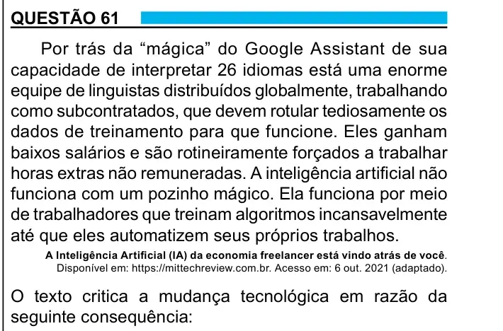 Enunciado da questão 61 do ENEM 2023