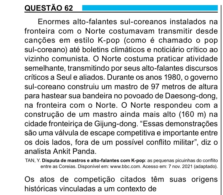 Enunciado da questão 62 do ENEM 2023