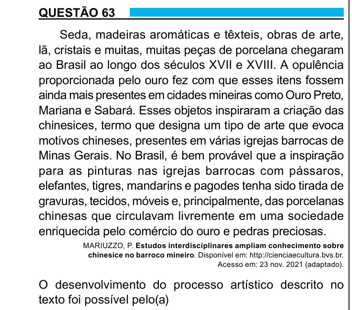 Enunciado da questão 63 do ENEM 2023