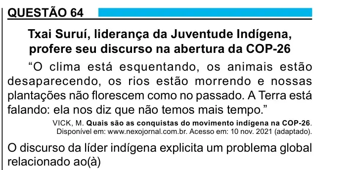 Enunciado da questão 64 do ENEM 2023
