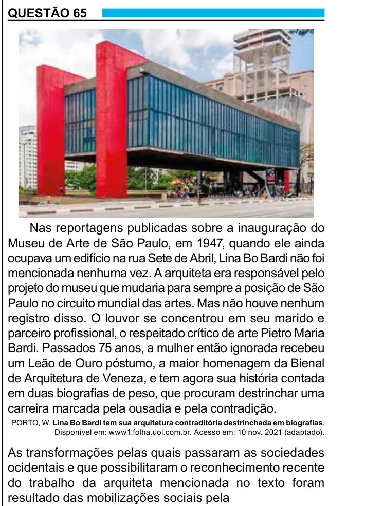 Enunciado da questão 65 do ENEM 2023