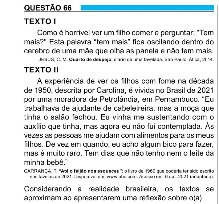 Enunciado da questão 66 do ENEM 2023