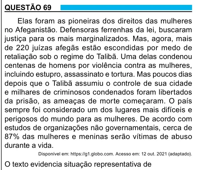 Enunciado da questão 69 do ENEM 2023