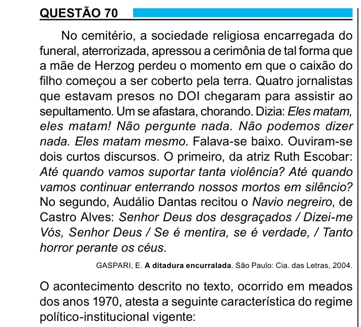 Enunciado da questão 70 do ENEM 2023