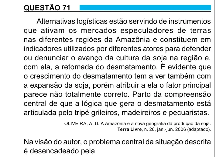 Enunciado da questão 71 do ENEM 2023