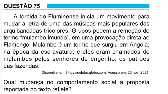 Enunciado da questão 75 do ENEM 2023