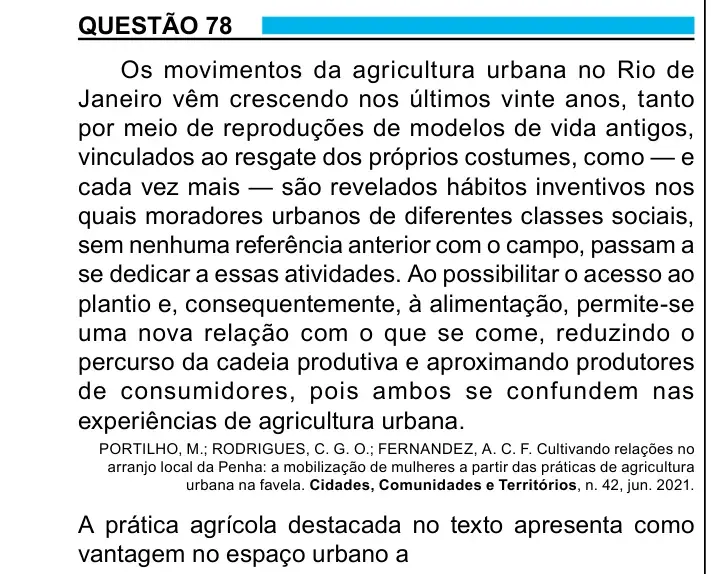 Enunciado da questão 78 do ENEM 2023