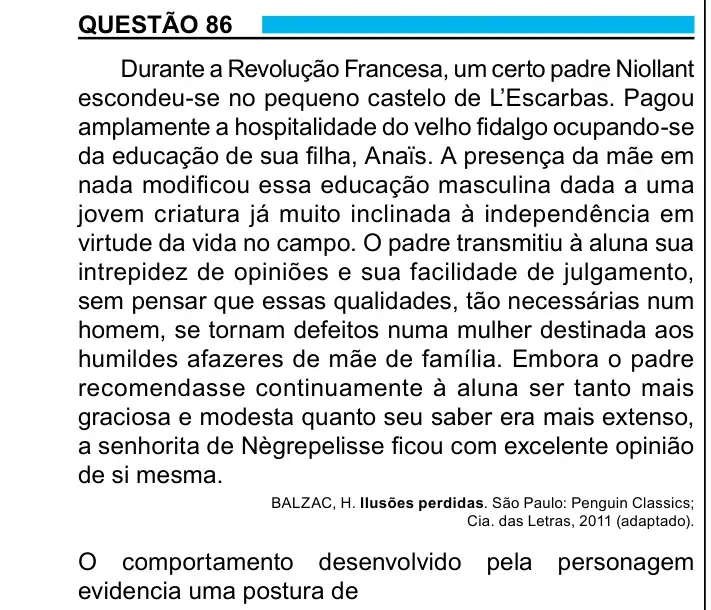 Enunciado da questão 86 do ENEM 2023