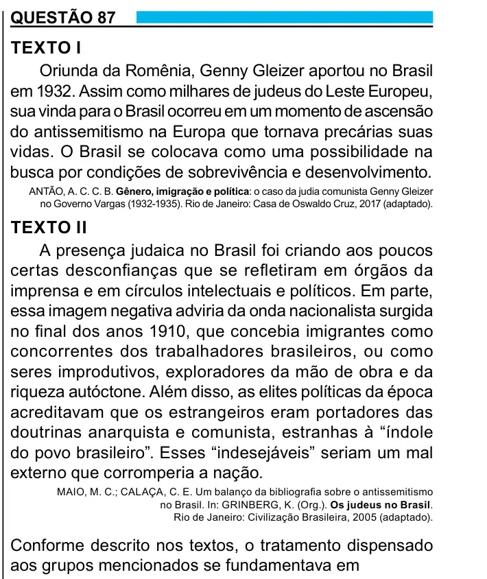 Enunciado da questão 87 do ENEM 2023