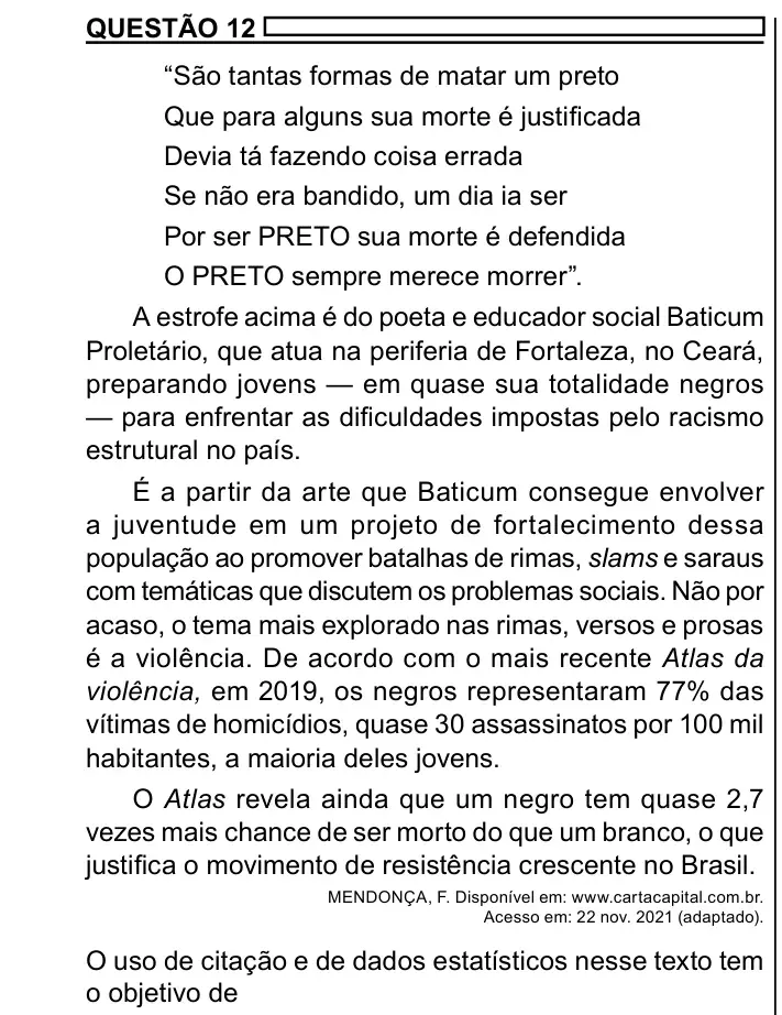 Enunciado da questão 12 do ENEM 2023 Dia 1