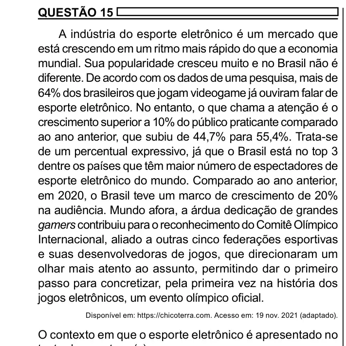 Enunciado da questão 15 do ENEM 2023 Dia 1