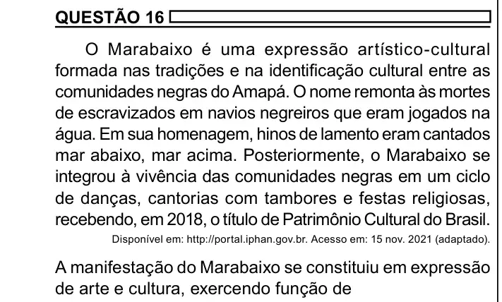 Enunciado da questão 16 do ENEM 2023 Dia 1