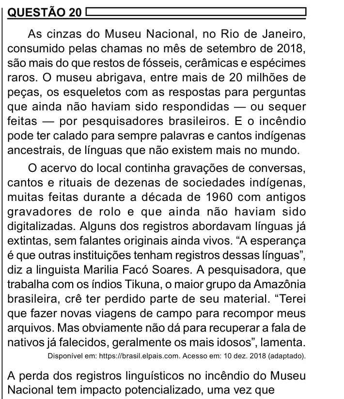 Enunciado da questão 20 do ENEM 2023 Dia 1