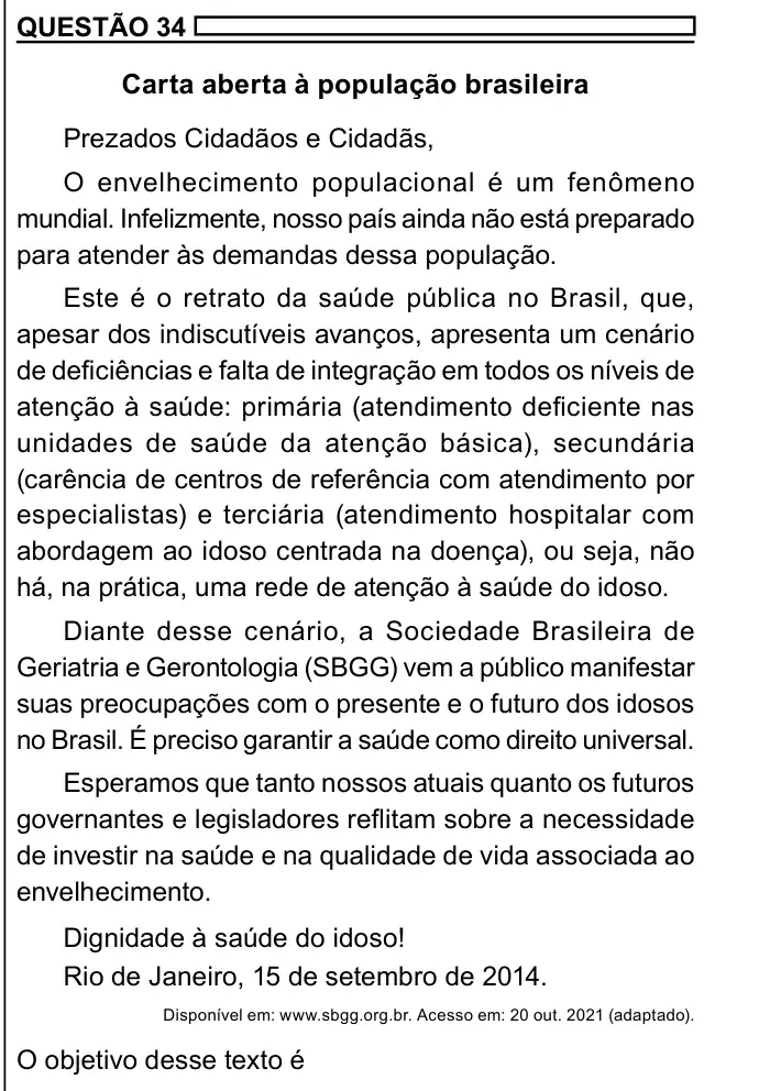 Enunciado da questão 34 do ENEM 2023 Dia 1