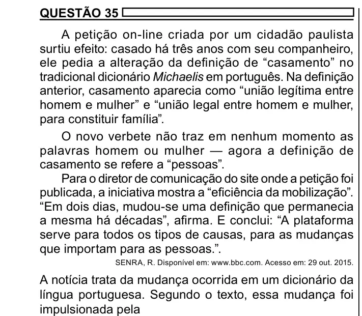 Enunciado da questão 35 do ENEM 2023 Dia 1