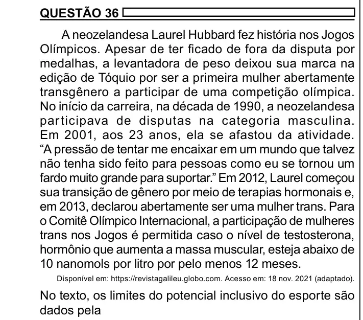 Enunciado da questão 36 do ENEM 2023 Dia 1