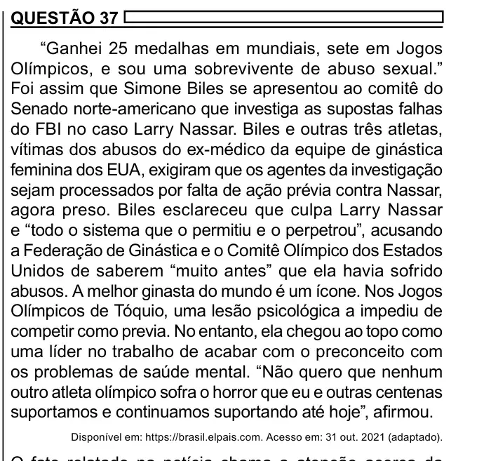 Enunciado da questão 37 do ENEM 2023 Dia 1