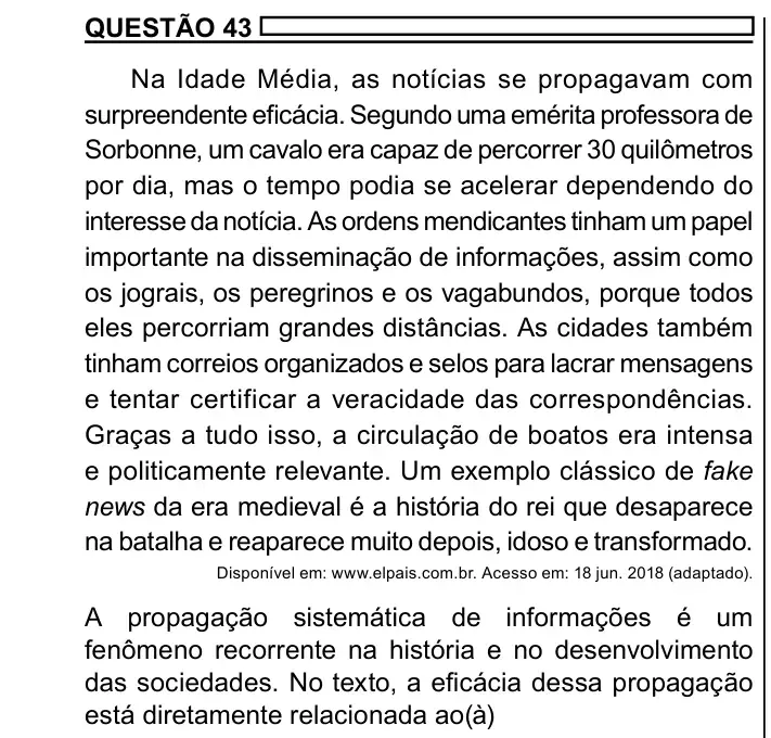 Enunciado da questão 43 do ENEM 2023 Dia 1