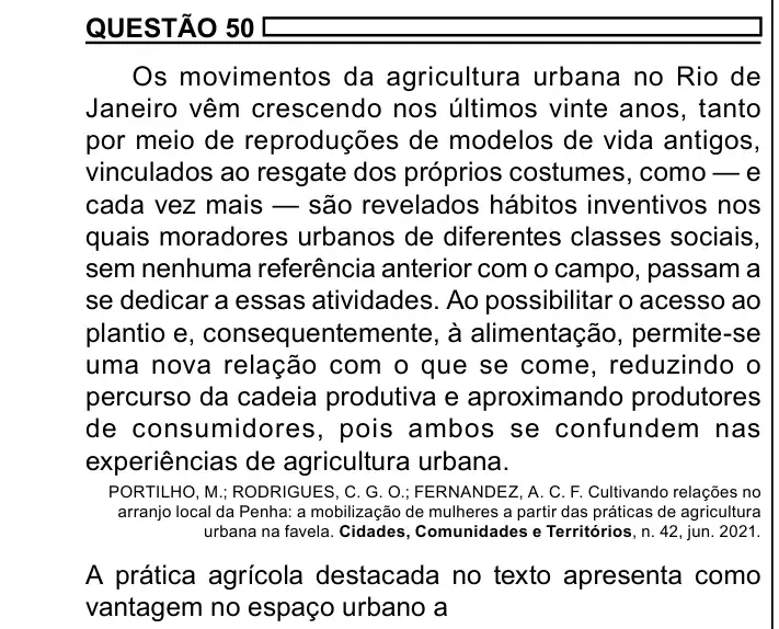 Enunciado da questão 50 do ENEM 2023 Dia 1