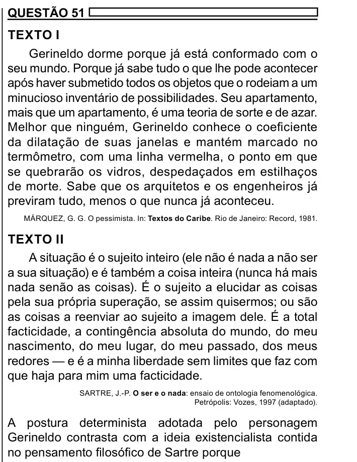 Enunciado da questão 51 do ENEM 2023 Dia 1