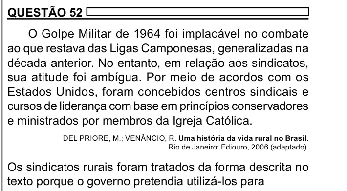 Enunciado da questão 52 do ENEM 2023 Dia 1