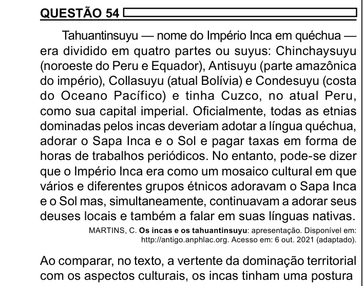Enunciado da questão 54 do ENEM 2023 Dia 1