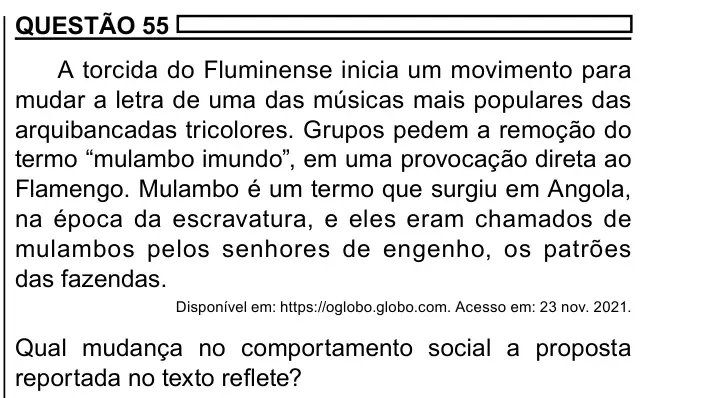 Enunciado da questão 55 do ENEM 2023 Dia 1