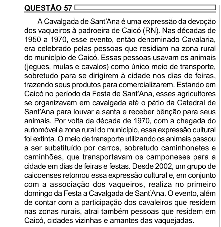 Enunciado da questão 57 do ENEM 2023 Dia 1