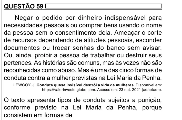 Enunciado da questão 59 do ENEM 2023 Dia 1