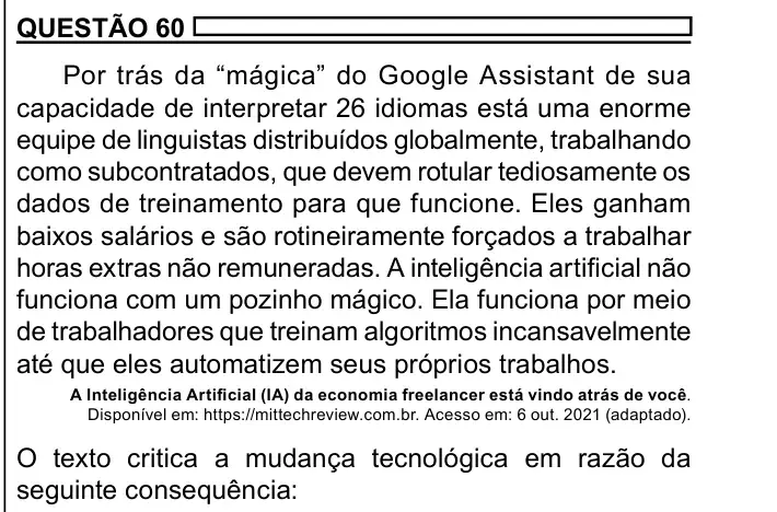 Enunciado da questão 60 do ENEM 2023 Dia 1