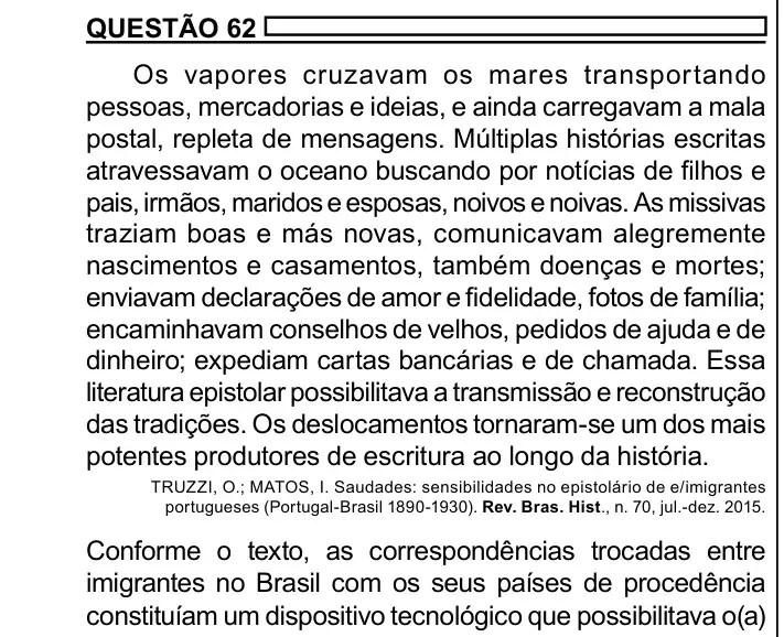 Enunciado da questão 62 do ENEM 2023 Dia 1