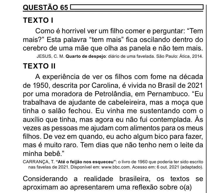 Enunciado da questão 65 do ENEM 2023 Dia 1