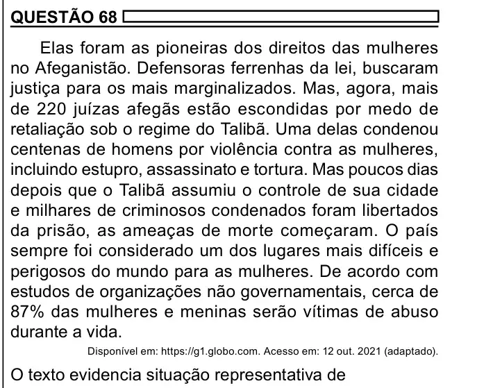Enunciado da questão 68 do ENEM 2023 Dia 1