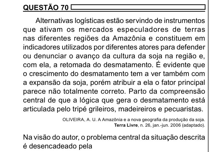 Enunciado da questão 70 do ENEM 2023 Dia 1