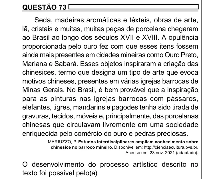 Enunciado da questão 73 do ENEM 2023 Dia 1