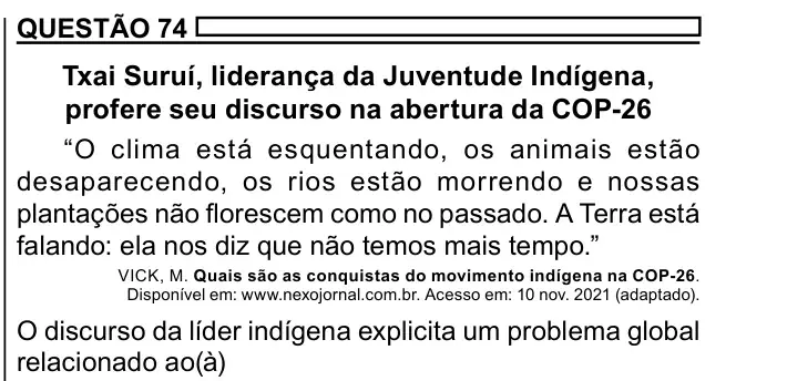 Enunciado da questão 74 do ENEM 2023 Dia 1