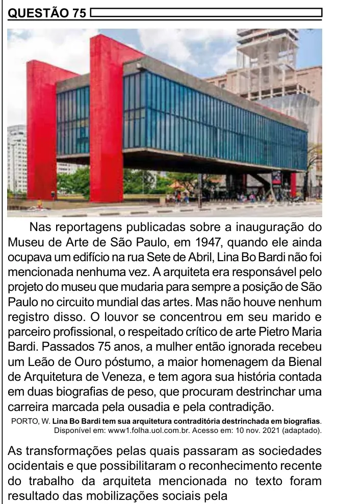 Enunciado da questão 75 do ENEM 2023 Dia 1