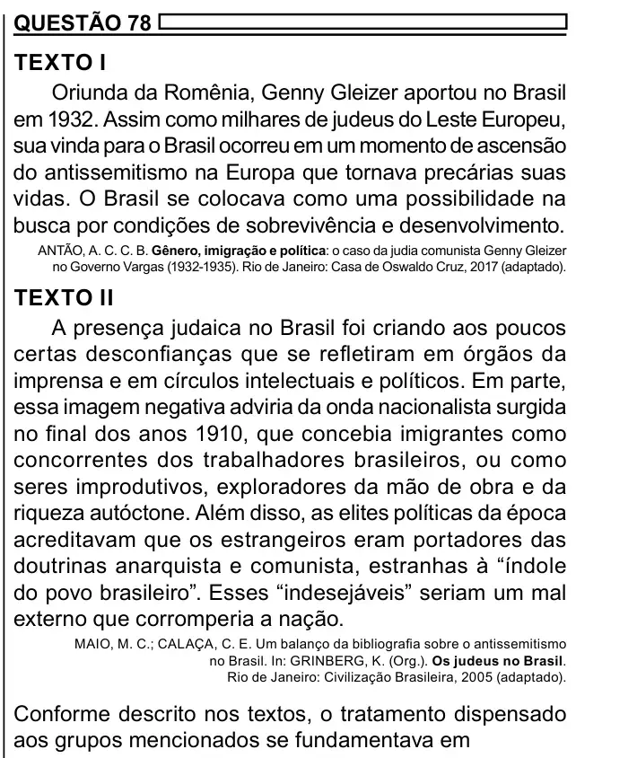 Enunciado da questão 78 do ENEM 2023 Dia 1