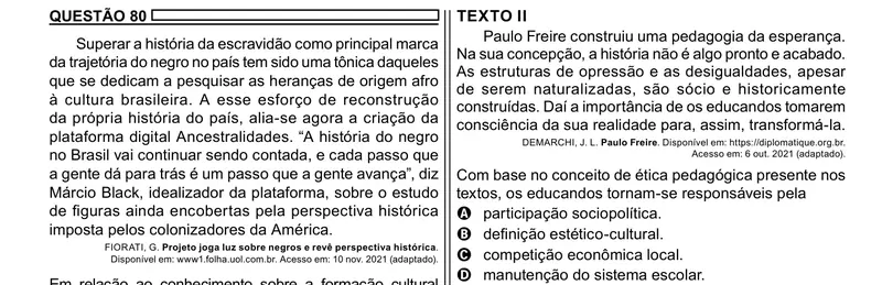 Enunciado da questão 80 do ENEM 2023 Dia 1