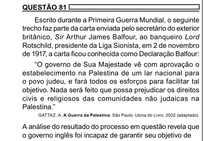 Enunciado da questão 81 do ENEM 2023 Dia 1