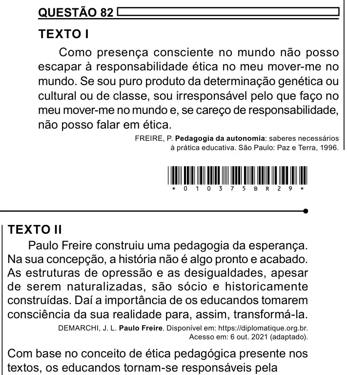 Enunciado da questão 82 do ENEM 2023 Dia 1