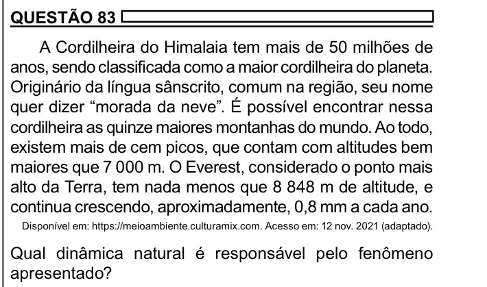 Enunciado da questão 83 do ENEM 2023 Dia 1