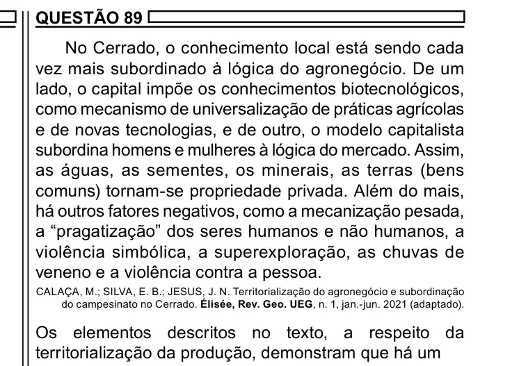 Enunciado da questão 89 do ENEM 2023 Dia 1